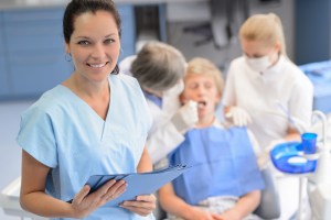 smiling staff at dental office
